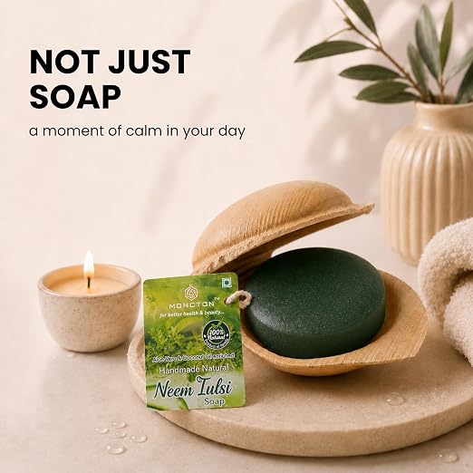 Moncton Handmade Neem Tulsi Soap | Natural Herbal Bath Soap | Refreshing & Gentle Skin Care | 100 g