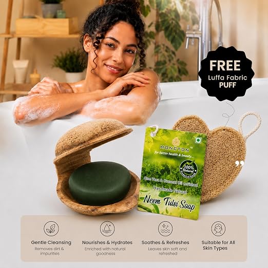 Moncton Handmade Neem Tulsi Soap | Natural Herbal Bath Soap | Refreshing & Gentle Skin Care | 100 g