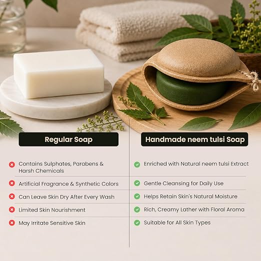 Moncton Handmade Neem Tulsi Soap | Natural Herbal Bath Soap | Refreshing & Gentle Skin Care | 100 g