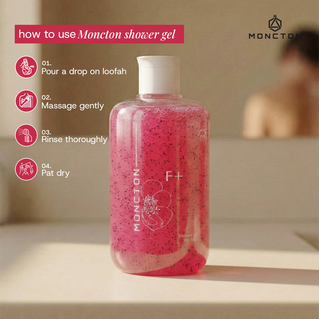 MONCTON F+ Floral Brightening Shower Gel – 300ml | Long-Lasting Fragrance, Soft & Hydrated Skin | Paraben-Free Body Wash