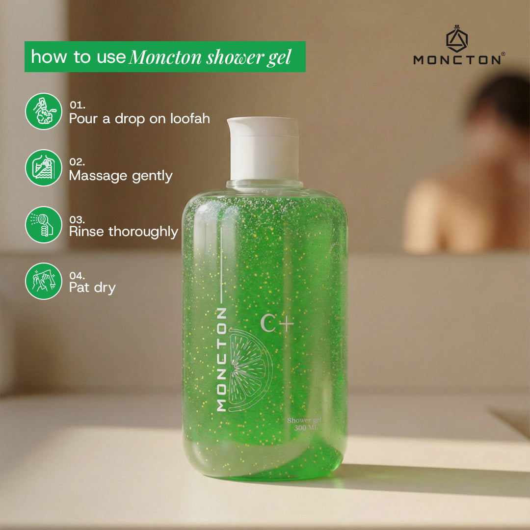 MONCTON C+ Vitamin C Brightening Shower Gel – 300ml | Glowing Skin, Deep Cleanse | Paraben-Free Body Wash