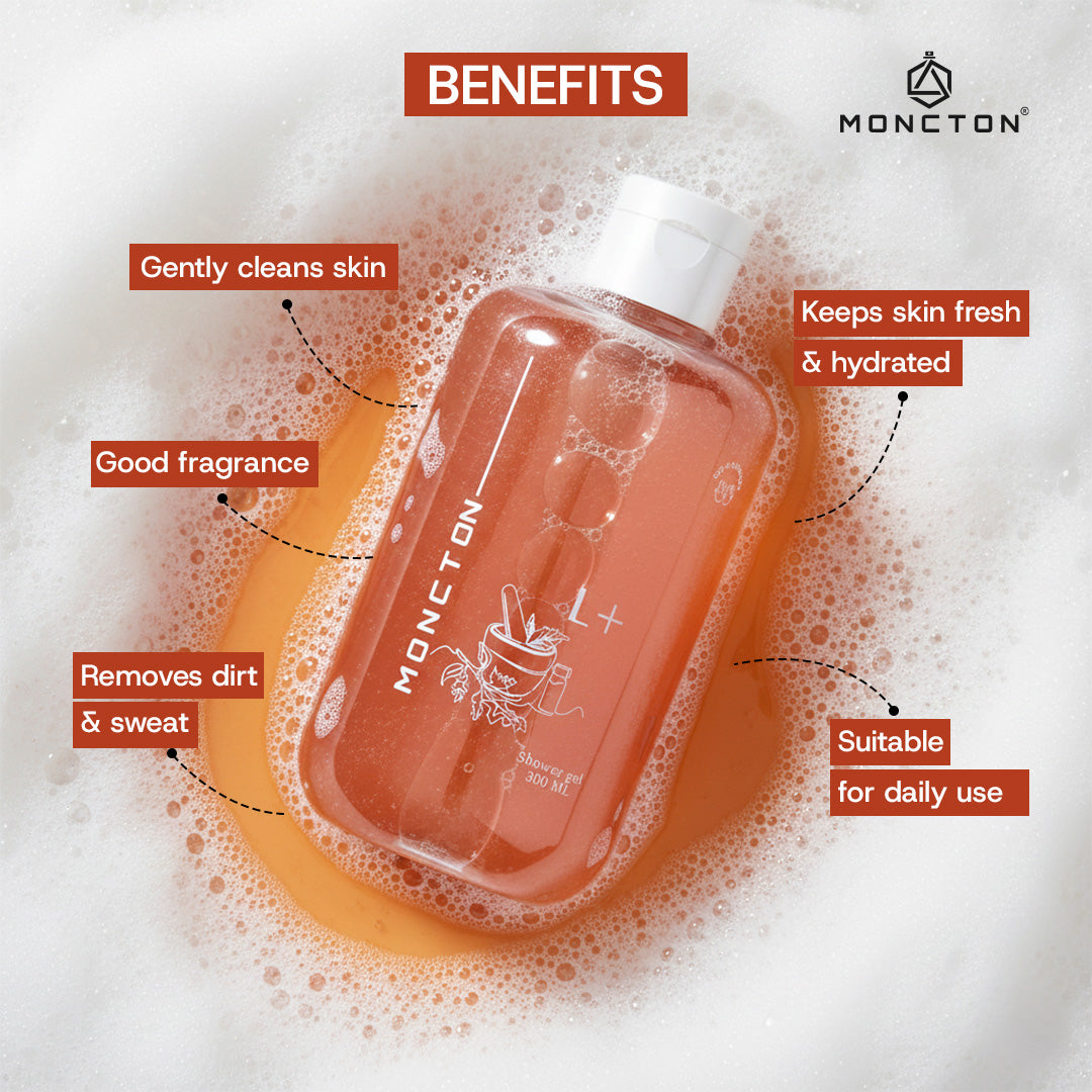 MONCTON L+ Lemon Herb Shower Gel – 300ml | Ayurvedic Deep Cleanse, Energizing Fragrance | Paraben-Free Body Wash