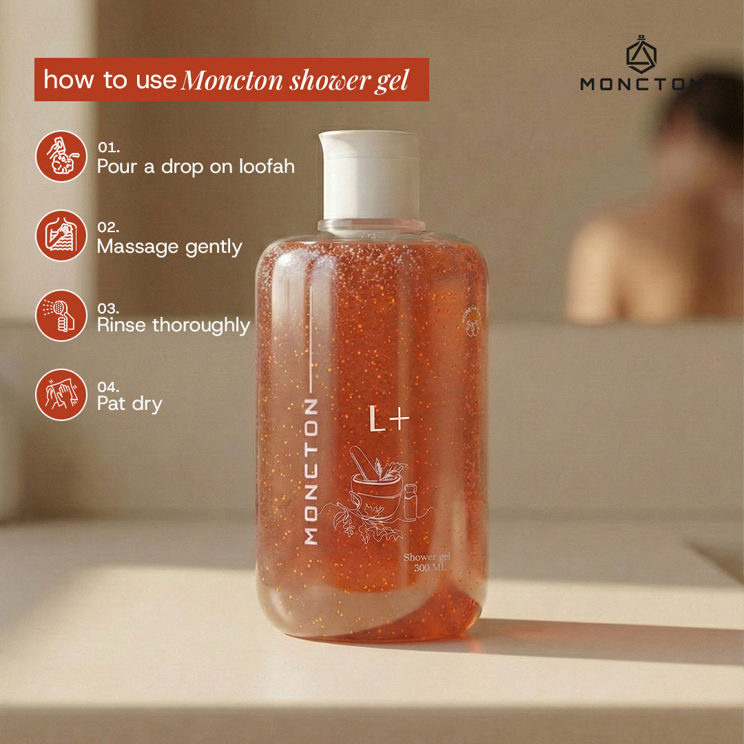 MONCTON L+ Lemon Herb Shower Gel – 300ml | Ayurvedic Deep Cleanse, Energizing Fragrance | Paraben-Free Body Wash