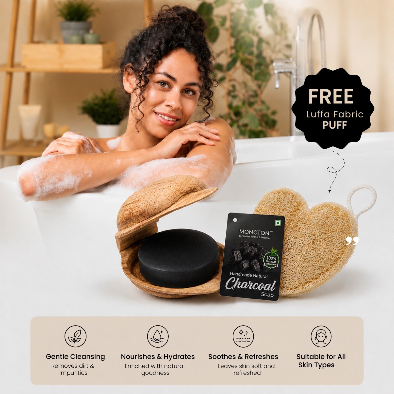 Moncton Handmade Charcoal Soap | Deep Cleansing Bath Soap | Natural Handmade Soap for Men & Women | 100 g