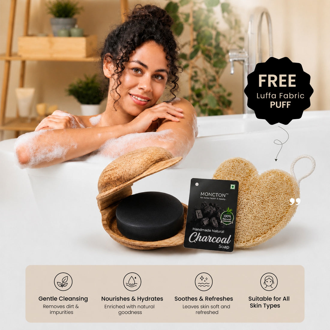 Moncton Handmade Charcoal Soap | Deep Cleansing Bath Soap | Natural Handmade Soap for Men & Women | 100 g