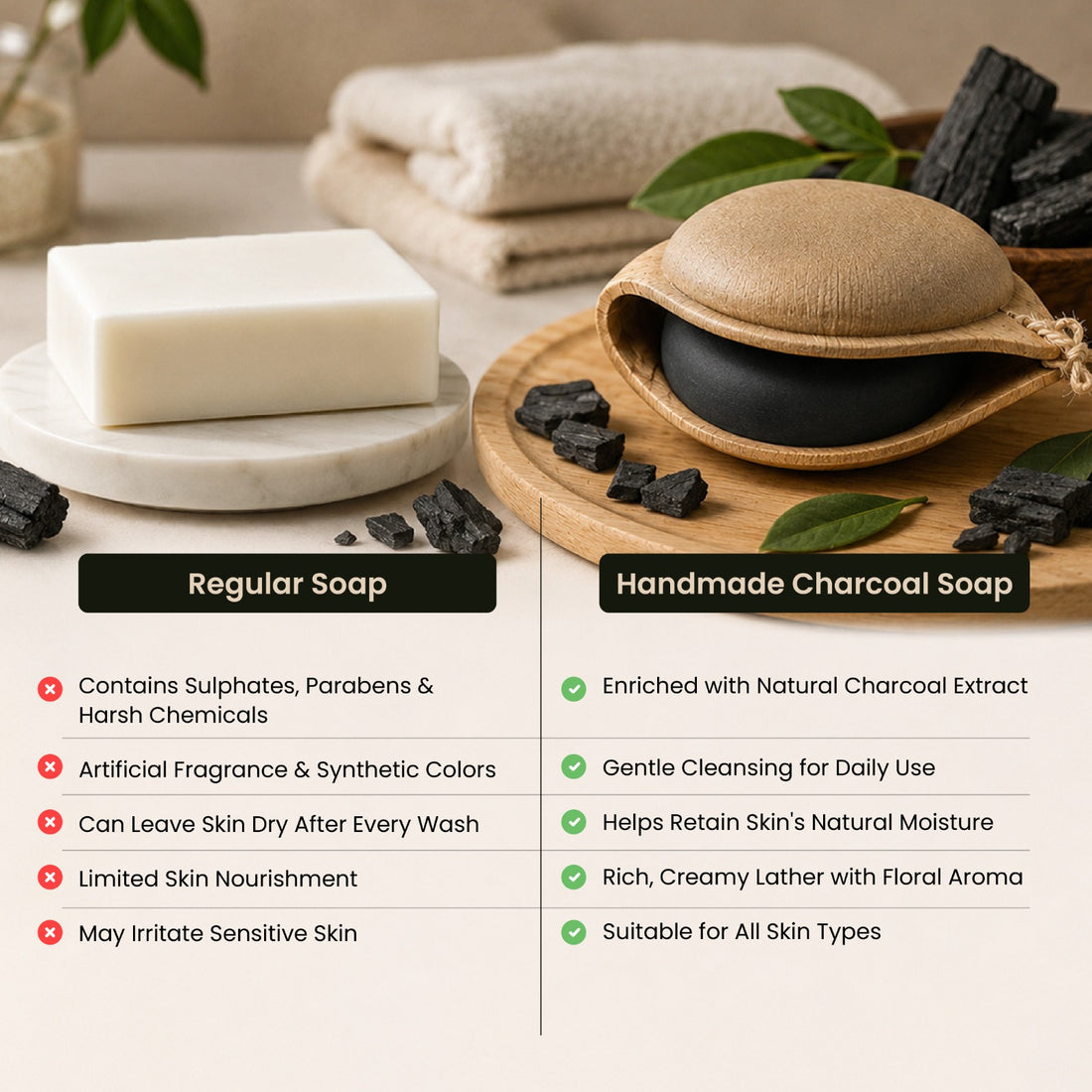 Moncton Handmade Charcoal Soap | Deep Cleansing Bath Soap | Natural Handmade Soap for Men & Women | 100 g