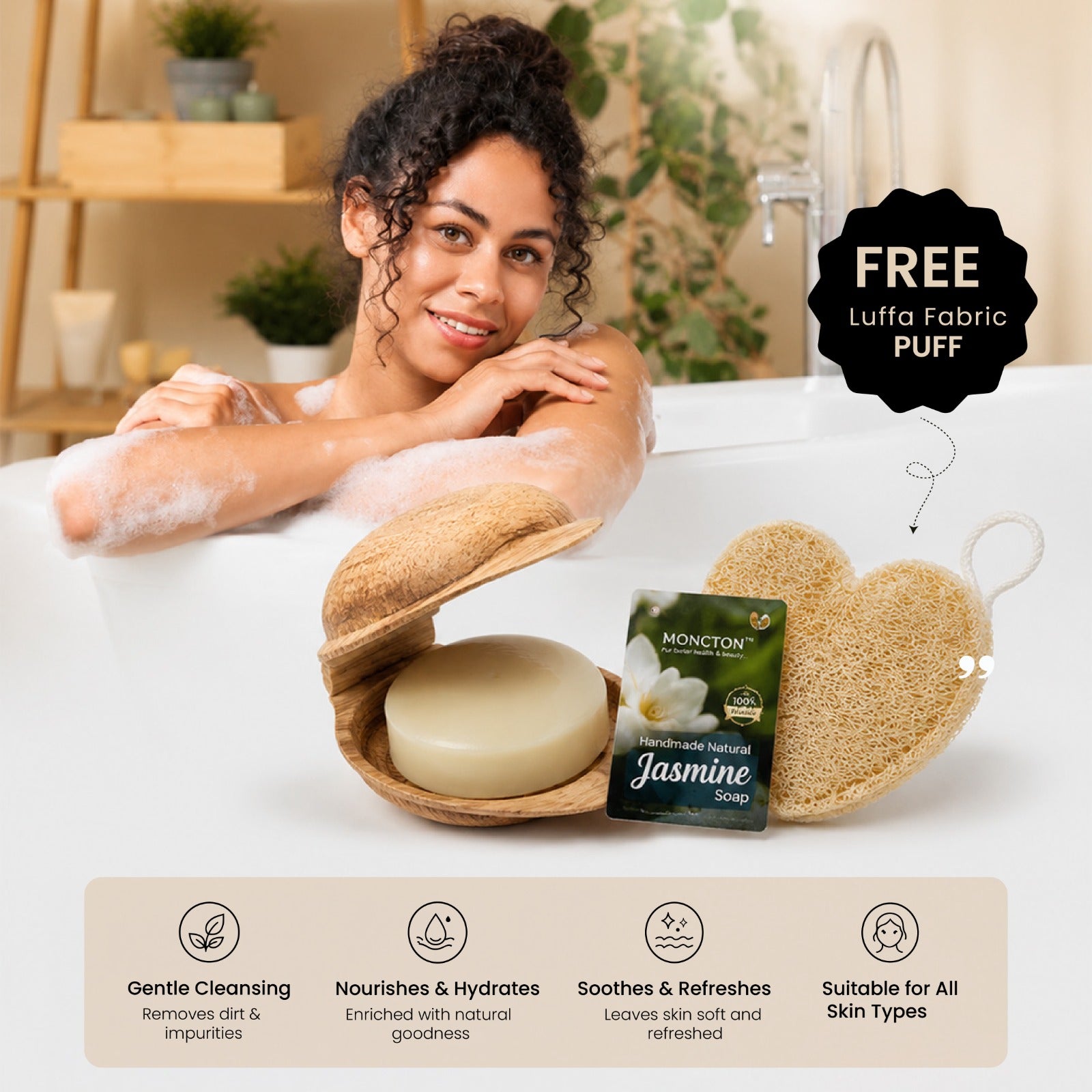 Moncton Natural Handmade Jasmine Soap for Deep Cleansing & Fresh Skin | 100g