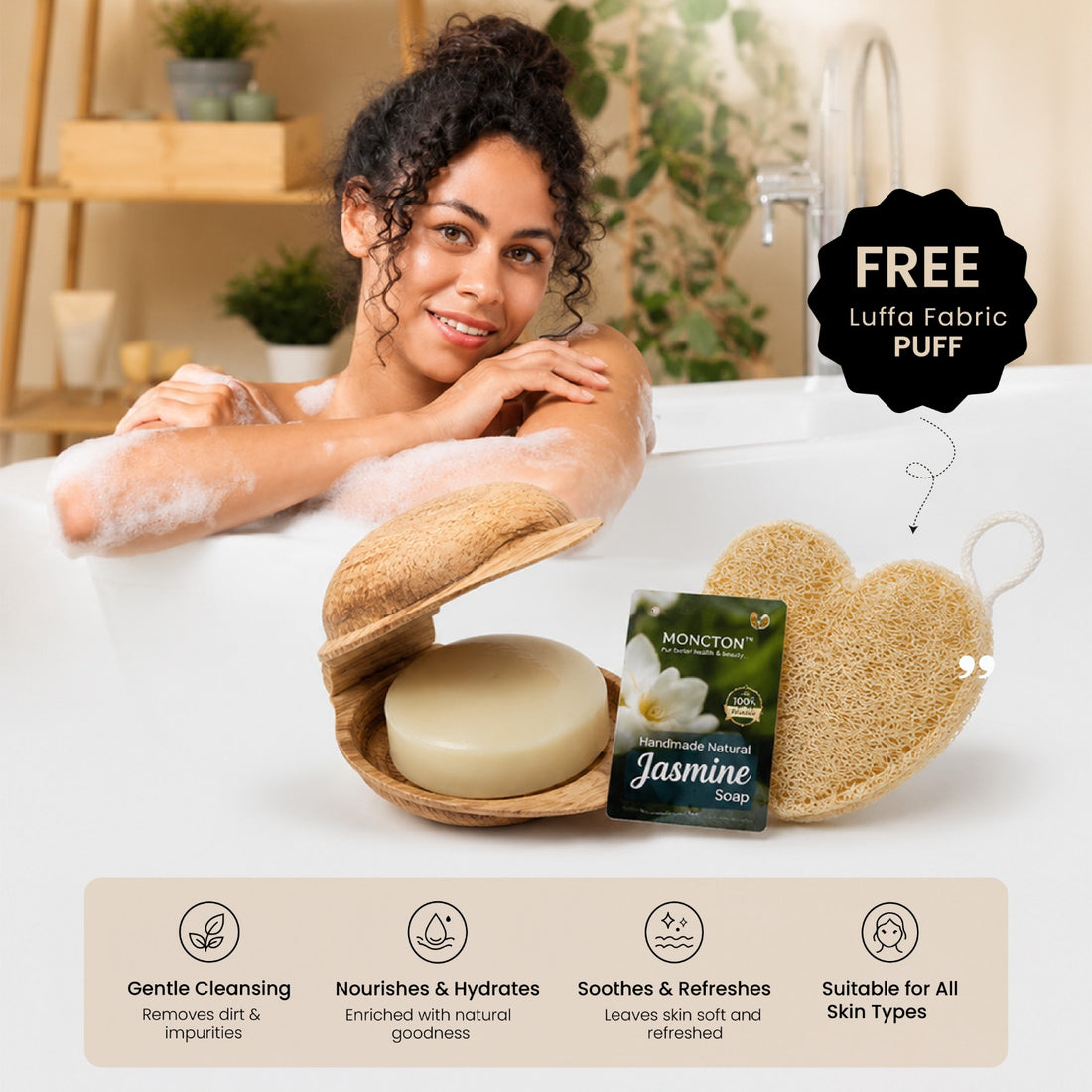 Moncton Natural Handmade Jasmine Soap for Deep Cleansing & Fresh Skin | 100g