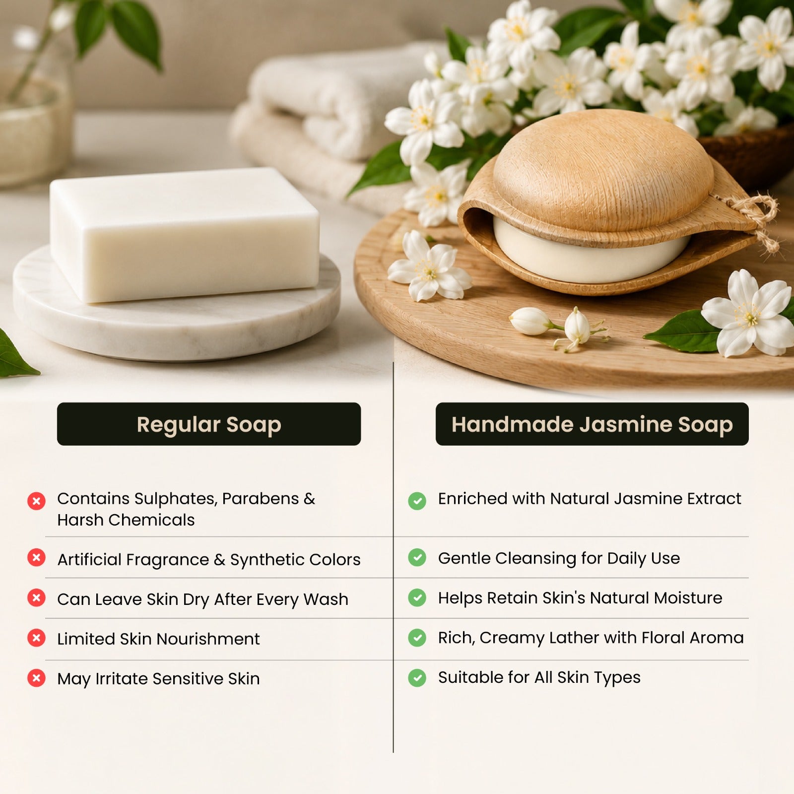 Moncton Natural Handmade Jasmine Soap for Deep Cleansing & Fresh Skin | 100g
