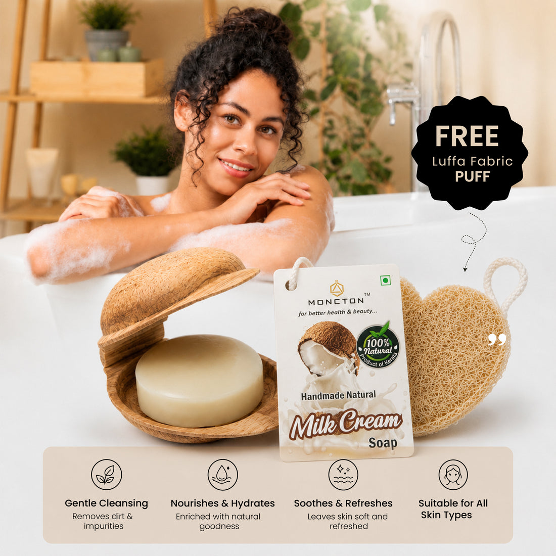 Moncton Milk Cream Hand Made Natural Soap | Product of kerala